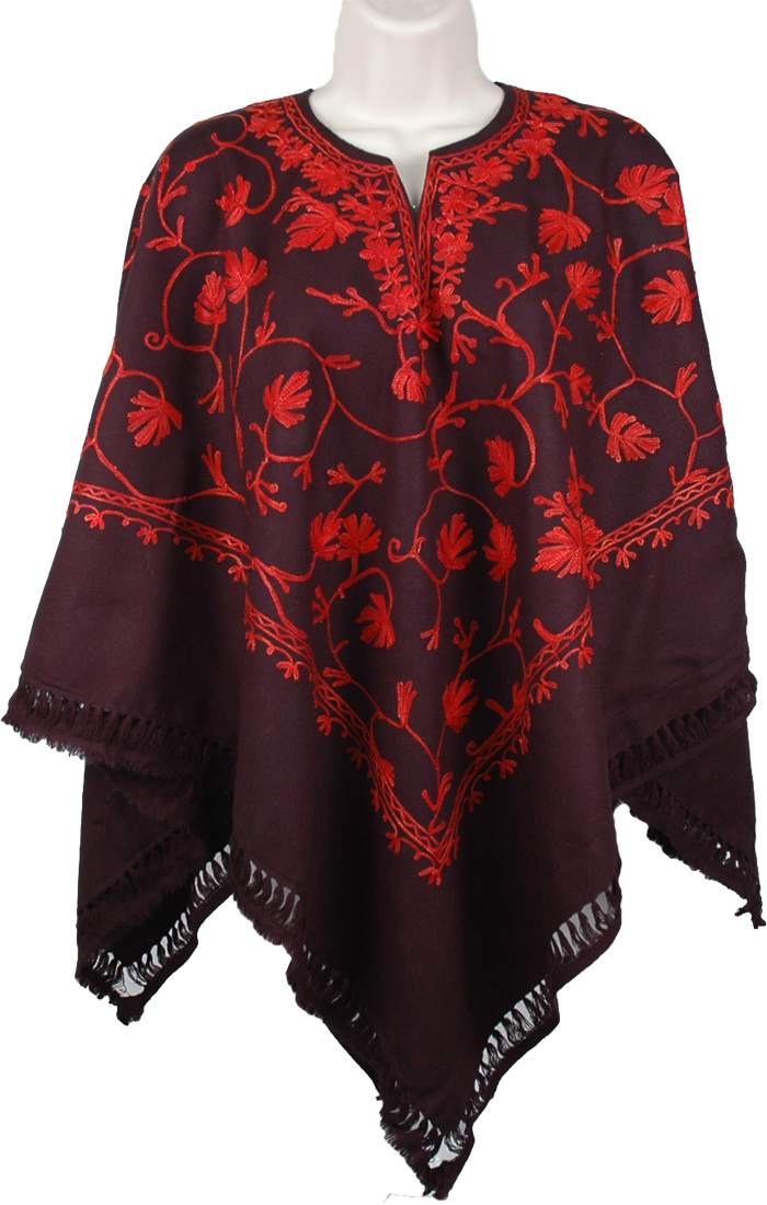 Red Ribbon Black Wool Poncho