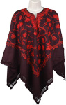 Red Ribbon Black Wool Poncho