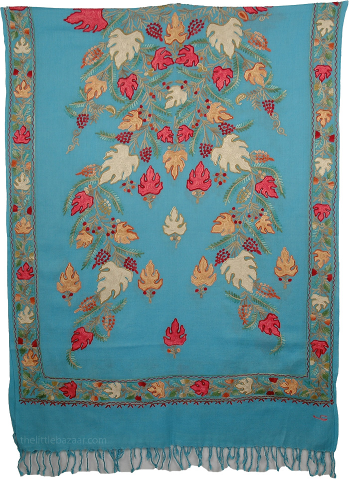 Blooms Woolen Turquoise Stole