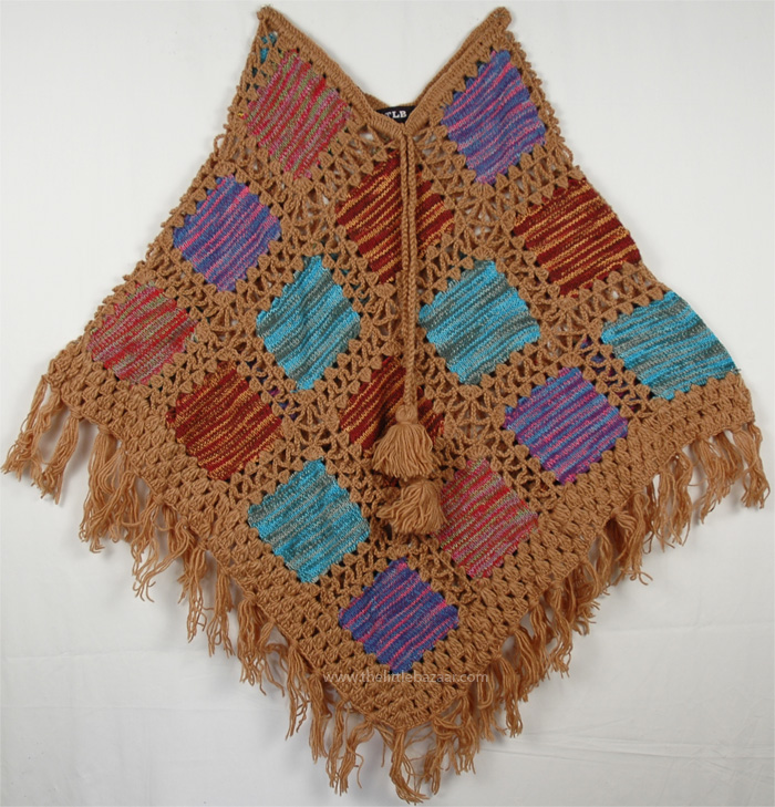 Patchwork Boho Crochet Fringe Poncho