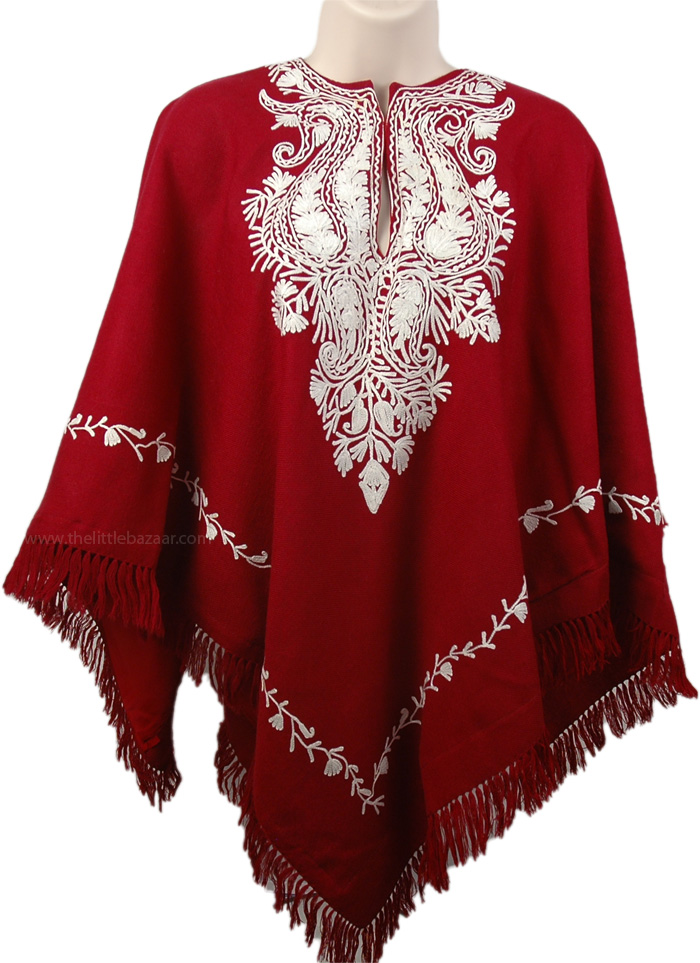 Dark Red Himalayan Wool Poncho