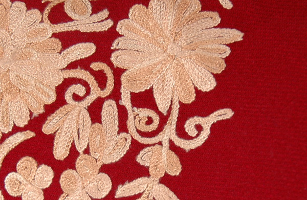 Burgundy Wool Poncho in Champagne Embroidery