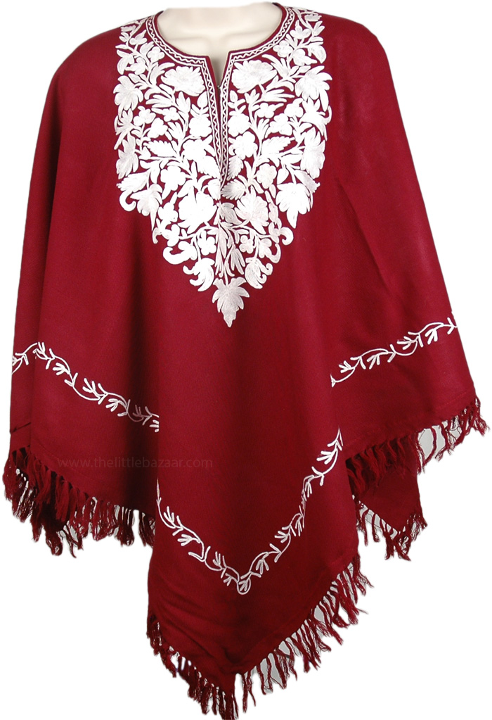 Merlot and White Himalayan Warm Wool Poncho