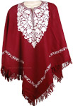 Colorful Floral White Wool Poncho Drape