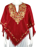 Dark Burgundy Embroidered Wool Poncho