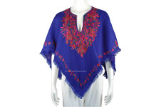 Sapphire Blue Hand Embroidered Fall Wool Poncho