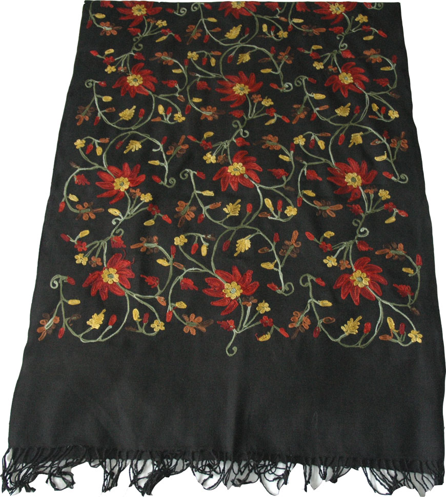 Embroidered Black Shawl