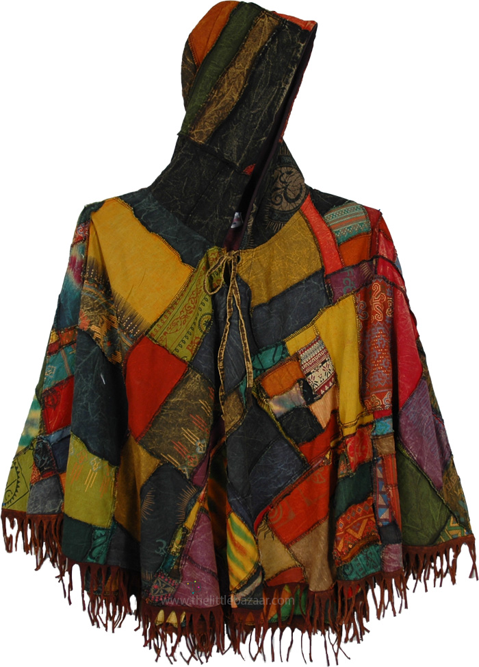 Sunset Bazaar Upcycled Patchwork Hooded Poncho