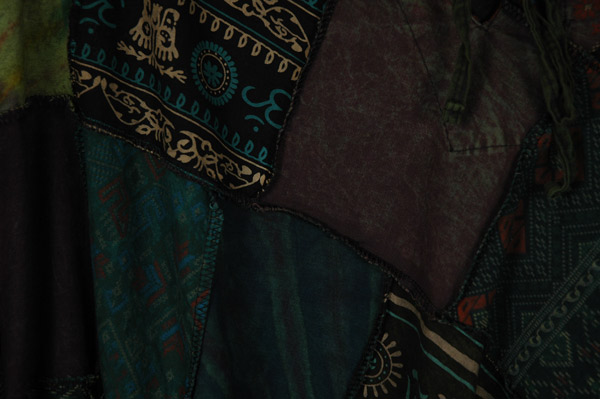 Emerald Waters Upcycled Patchwork Hooded Poncho