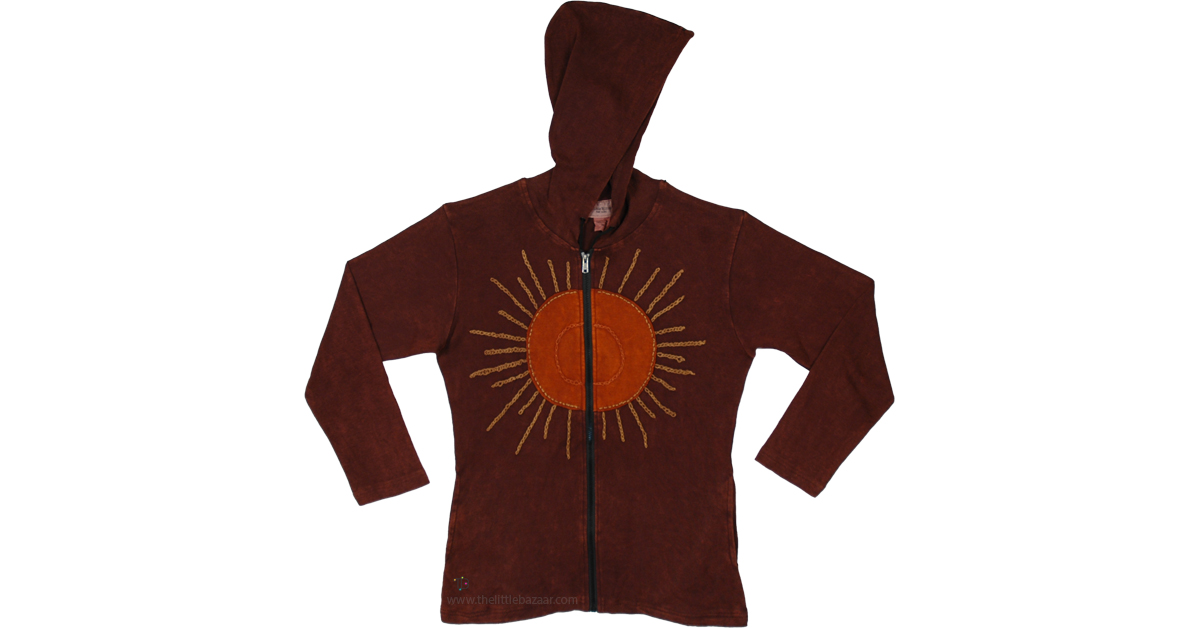 Helios Rust Brown Boho Hooded Zip Jacket | Scarf-Shawls | Brown ...