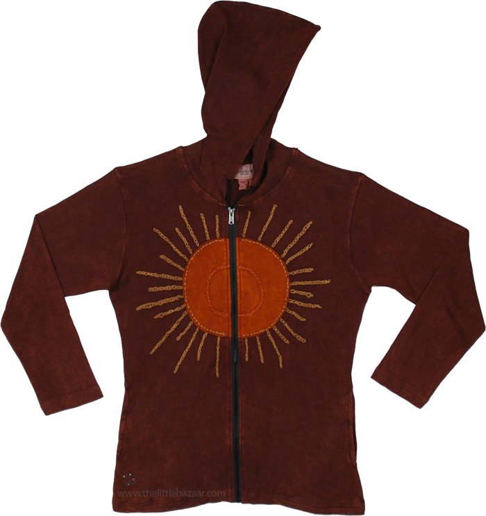 Helios Rust Brown Boho Hooded Zip Jacket