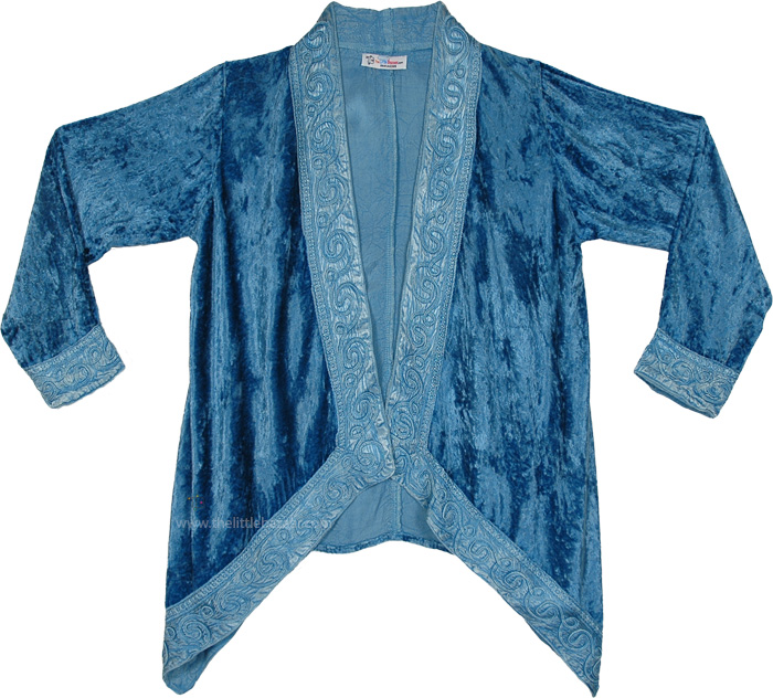 Peacock Velvet Open Front Luxurious Jacket