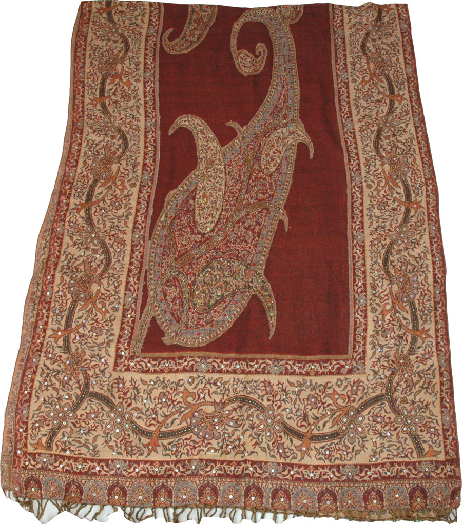 Maroon Paisley Challis Shawl Stole with Sequin