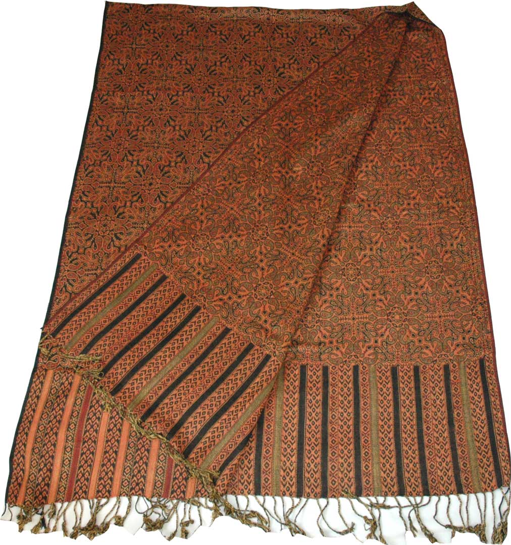 Black Orange Reversible Jamawar Stole 