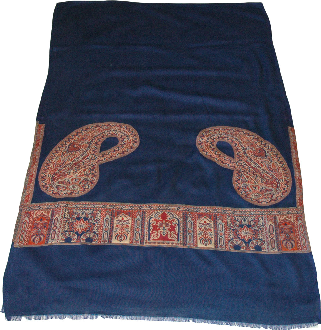 Royal Blue Shawl Scarf with Jamawar Print