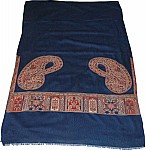 Royal Blue Shawl Scarf with Jamawar Print