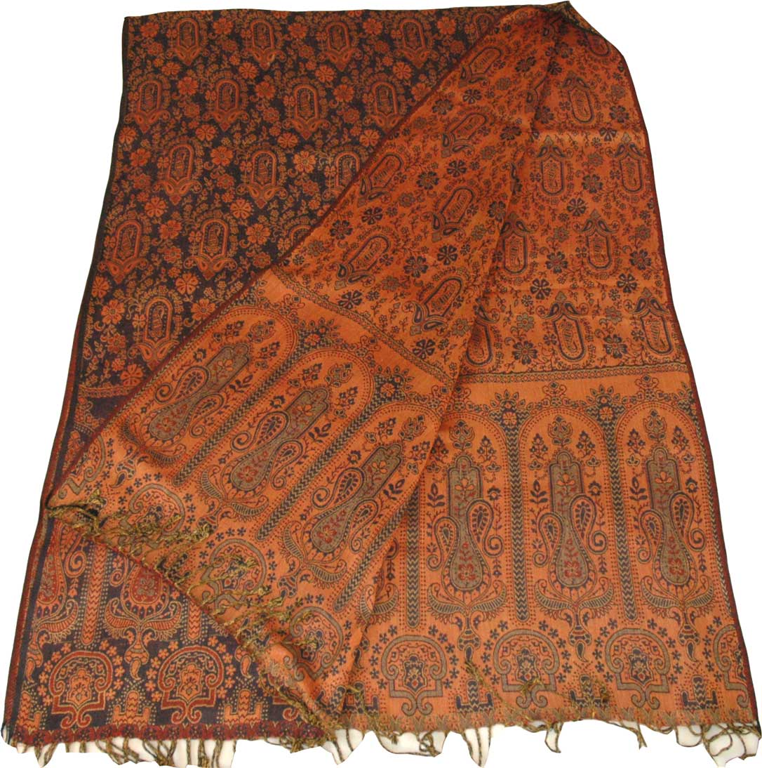 Black Orange Reversible Jamawar Shawl