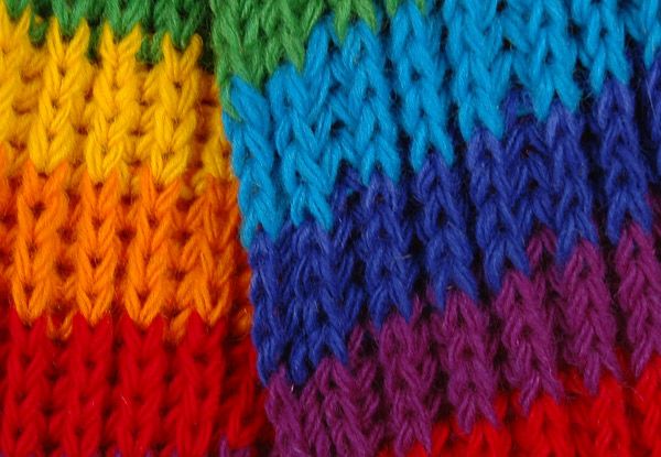 Hand Knit Pure Wool Rainbow Scarf Fleece Lined