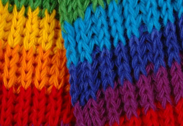 Hand Knit Pure Wool Rainbow Scarf Fleece Lined