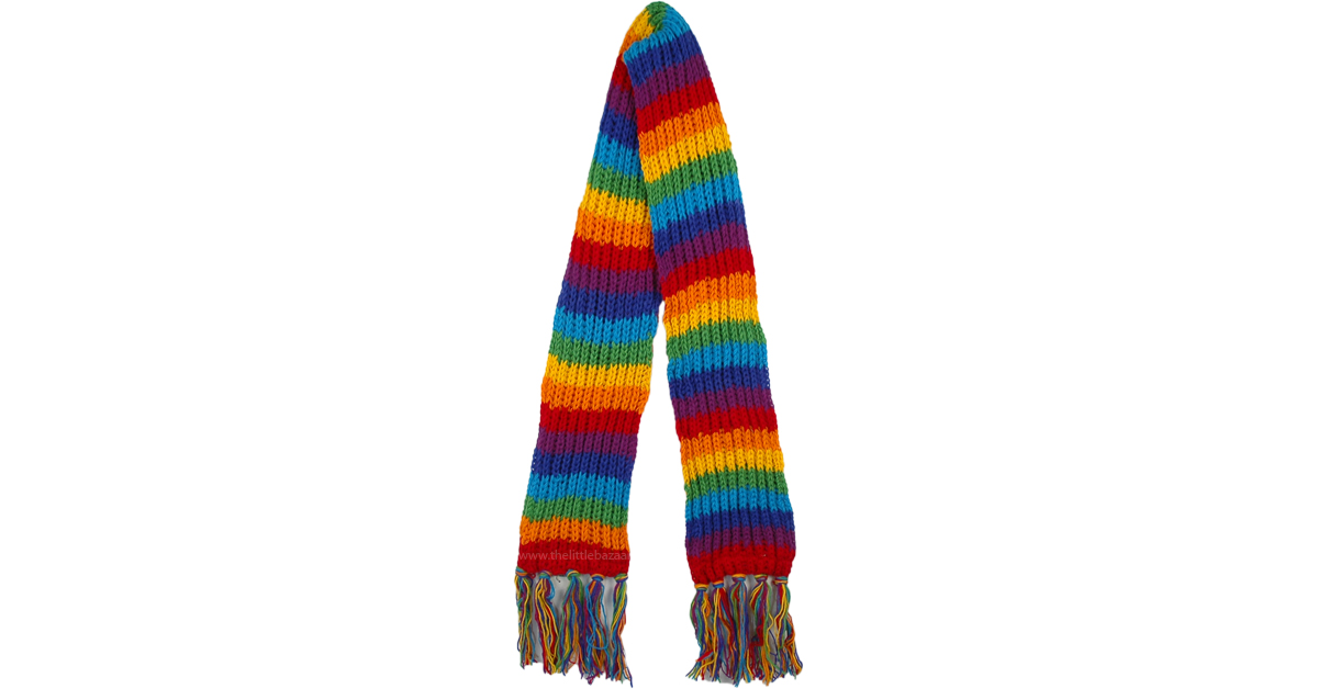 Hand Knit Pure Wool Rainbow Scarf Fleece Lined | Scarf-Shawls ...