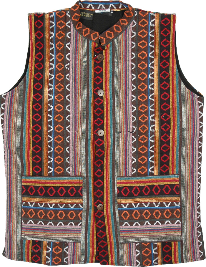 Fall Hippie Unisex Vest with Inner Fleece Lining Hip Length, Fleece Lined Hippie Winter Unisex Vest with Front Pockets