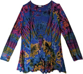 Royal Blue Tie Dye Stretch Rayon Fall Cardigan