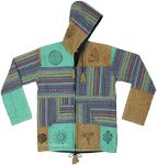 Hippie Patchwork Jacket in Soft Green Beige with Hoodie