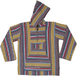 Hippie Pullover Jacket in Beige Striped Canvas and Hoodie