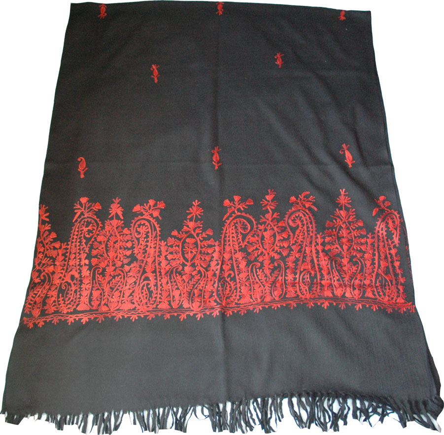 Embroidered Black Shawl