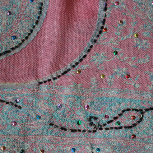 Pink Paisley Challis Shawl Stole with Sequin