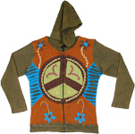 Peace Sign Cotton Jacket in Razor Cut Details in Military Green  [8832]