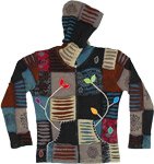 Dark Cotton Patchwork Jacket in Razor Cut with Hoodie and Pockets [8940]