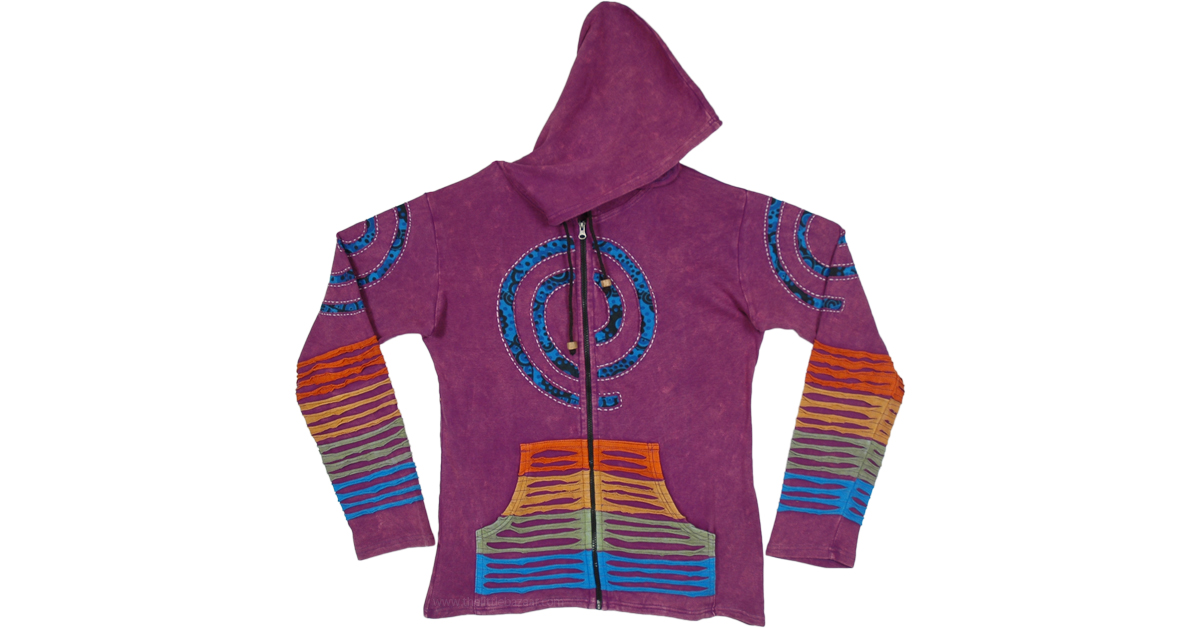 Mystic Swirls Purple Cotton Hoodie with Razor Cut Details