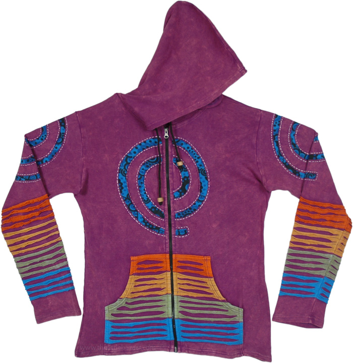 Mystic Swirls Purple Cotton Hoodie with Razor Cut Details