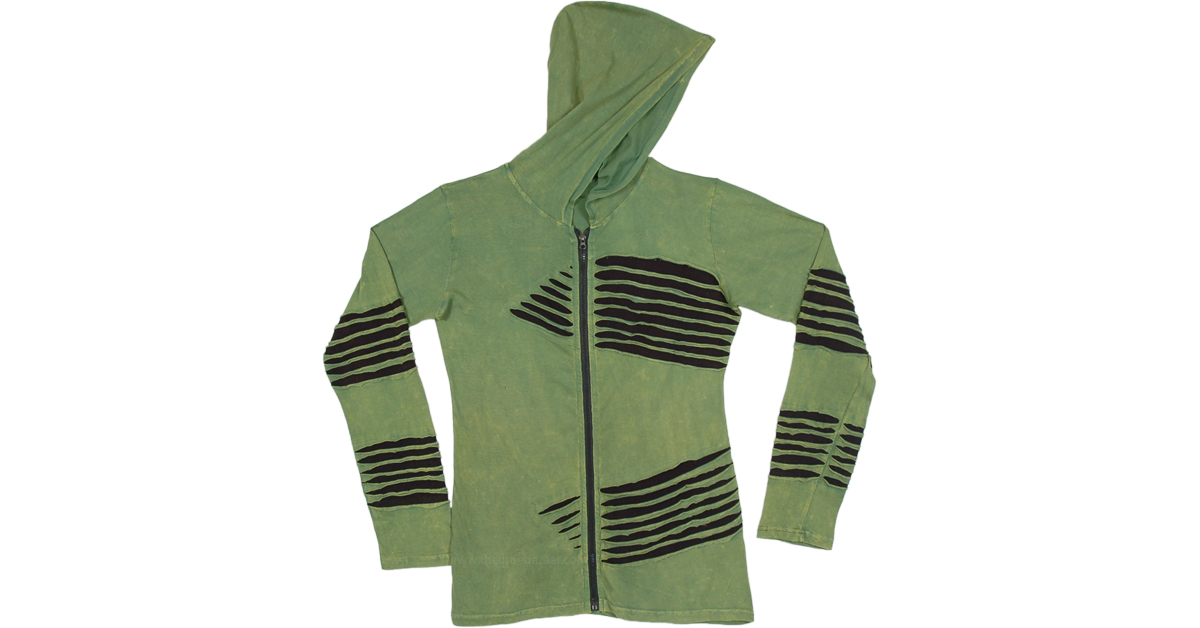 Green Scream Razor Cut Cotton Hoodie with Zipper