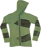 Green Hoodie Jacket with Black Razor Cut Details [8996]