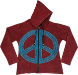Stonewashed Maroon Hoodie with Big Peace Applique and Embroidery [9070]