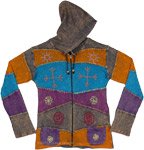 Grey Skies Multicolored Hooded Fall Jacket with Colorful Thread Motifs [9071]
