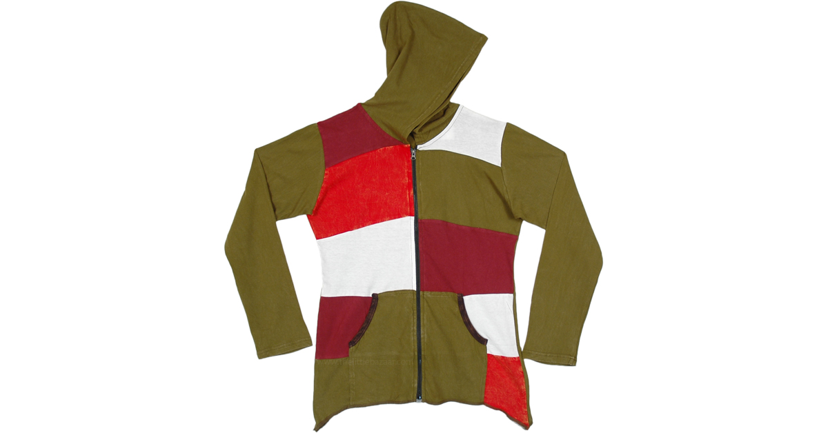Olive patchwork hoodie online