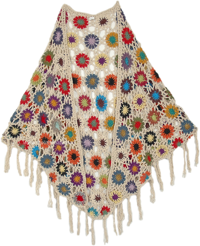 Groovy Hand Crochet Triangle Poncho Stole