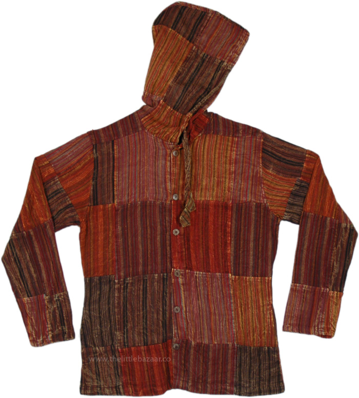 Radiance Brown Patchwork Buttoned Hoodie Shirt
