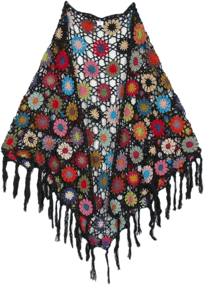 Nera Hand Crochet Triangle Poncho Stole