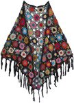 Crochet Black Patch Poncho in Fall Colors [9603]
