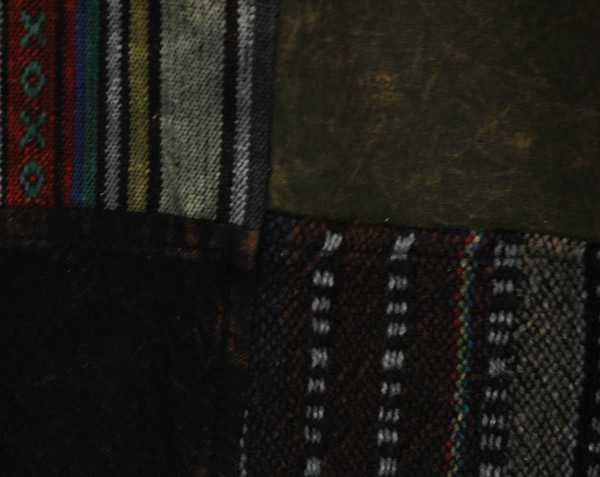 Asphalt Patchwork Poncho Hoodie with Buttons and Fringes