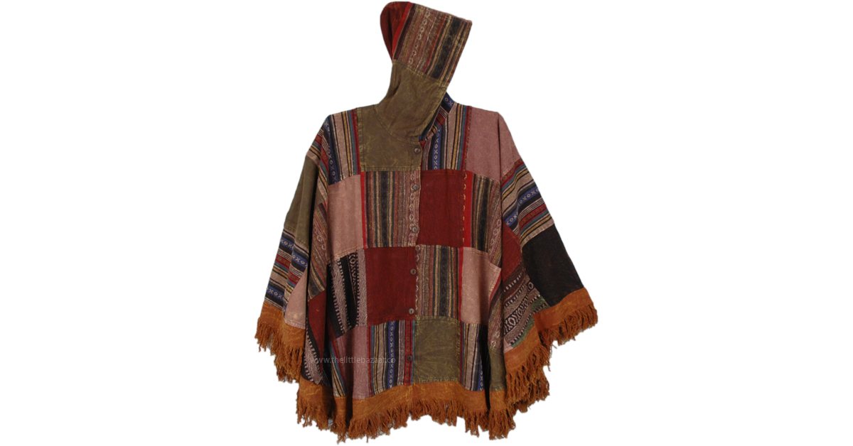 Mulch Patchwork Buttoned Poncho Winter Hoodie | Scarf-Shawls Mulch Patchwork Buttoned Poncho Winter Hoodie | Scarf-Shawls