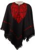 Black Red Designer Wool Poncho