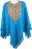 Boston Blue Paisley Fringed Wool Poncho