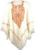 Colorful Floral White Wool Poncho Drape