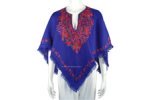 Sapphire Blue Hand Embroidered Fall Wool Poncho