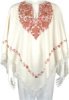 Creamy White Kashmiri Wool Poncho with Floral Embroidery